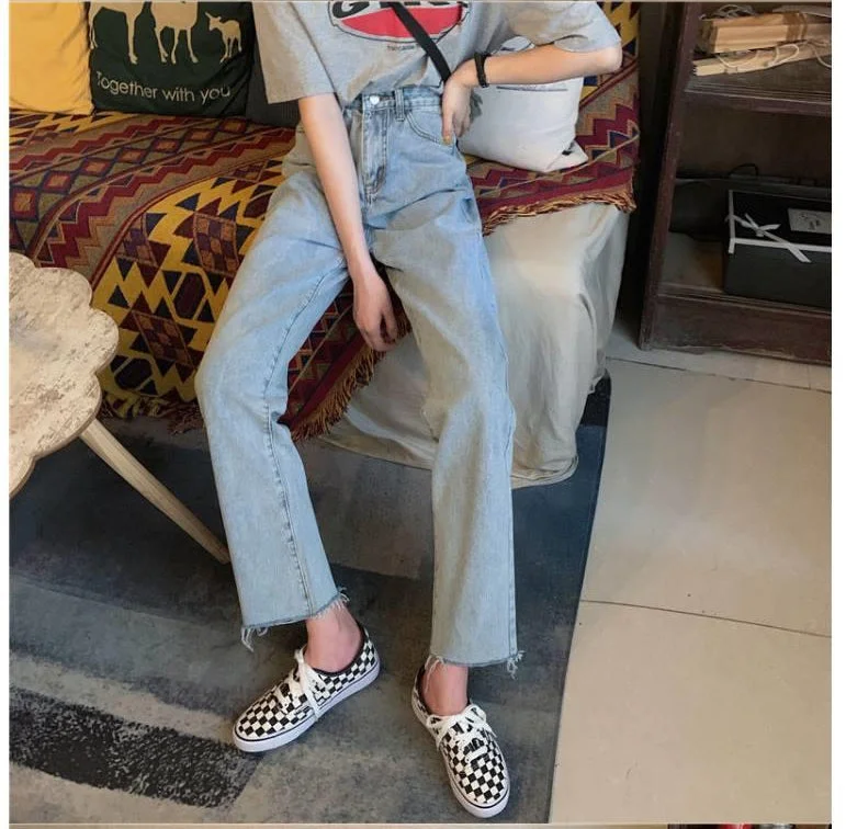 KittenAlarm - High Waist Retro Classic Blue Long Jeans Pants