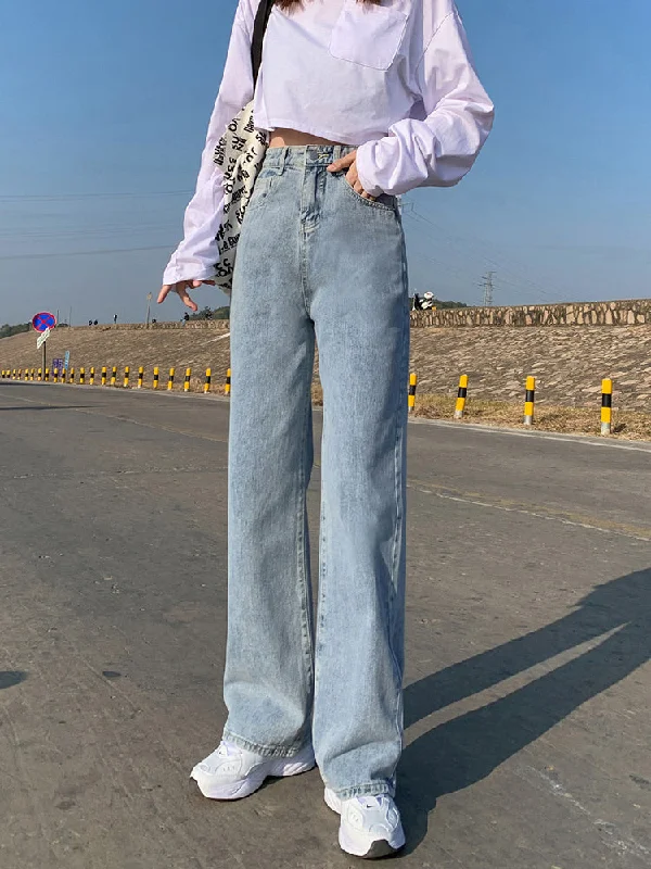 KittenAlarm - High Waist Wide Leg Loose Jeans Pants