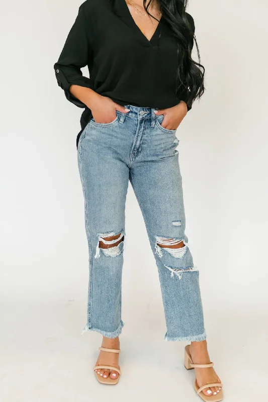 Apart Distressed Straight Jeans