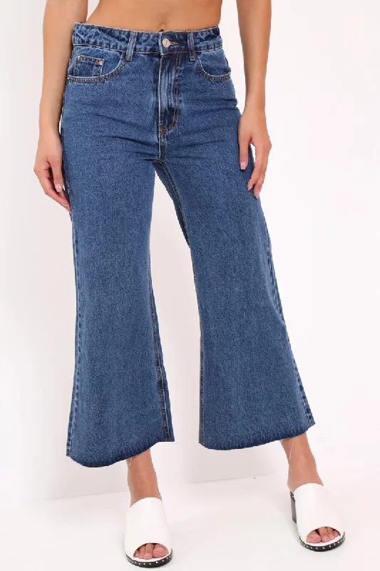 Blue Denim Wash Wide Leg Jeans - Deliliah