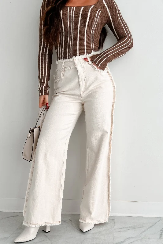 Roswell Frayed Seam Wide Leg Jeans (Off White Denim)