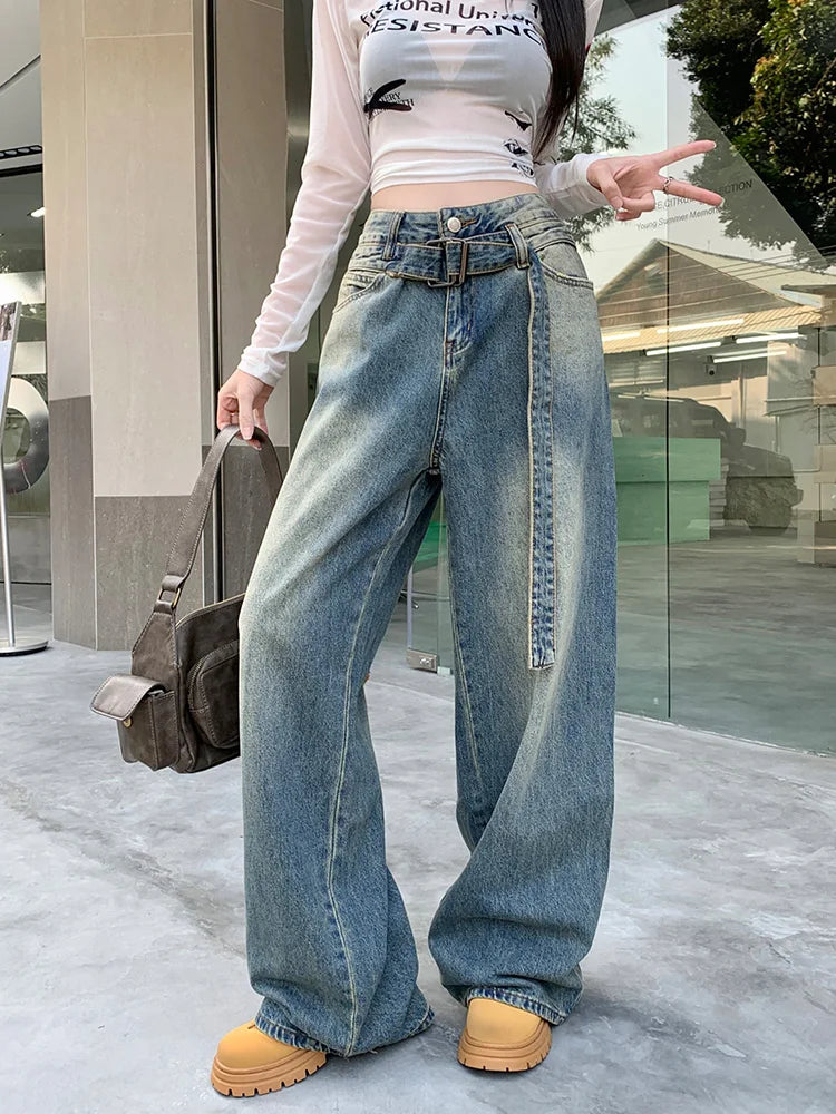 Streetwear Belted Do old Wide Leg Jeans