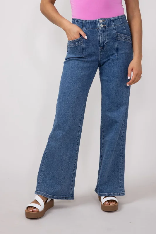 Mica High Rise Wide Leg Jeans for Women in Medium Wash | MDP-W506M