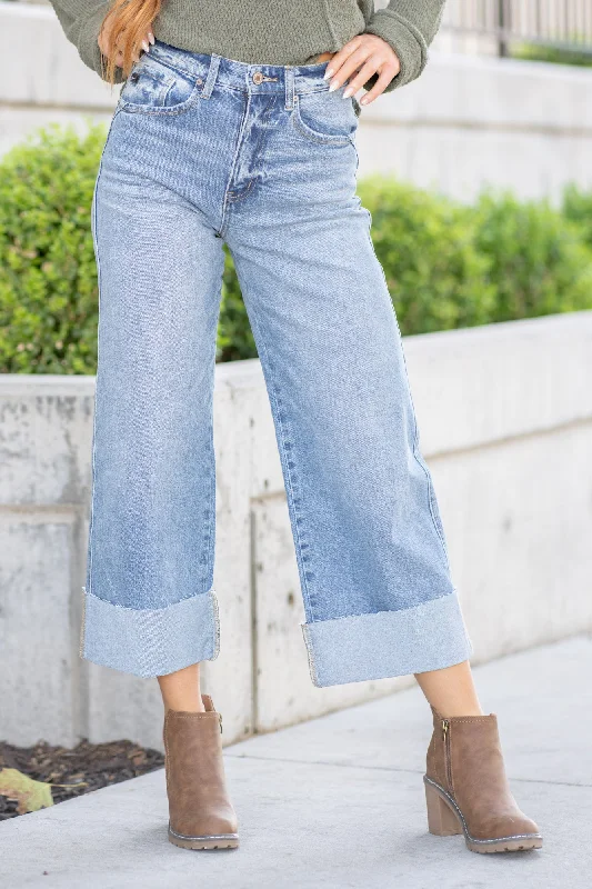 Kolbie High Rise Cuffed Wide Leg Jeans