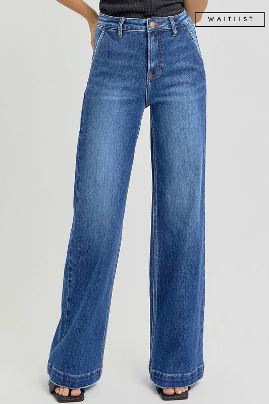 Waitlist 3/1 ♥ Rudy High Rise Slanted Pocket Wide Leg Jeans Dark Wash