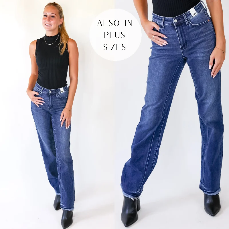 Last Chance Size 0, 1, 20W, 22W & 24W | Judy Blue | First Thing Release Hem Straight Leg Jeans in Medium Wash