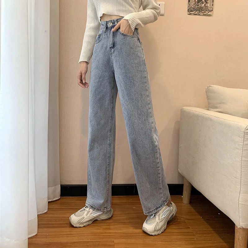 KittenAlarm - High Waist Straight Stretch Loose Jeans Pants