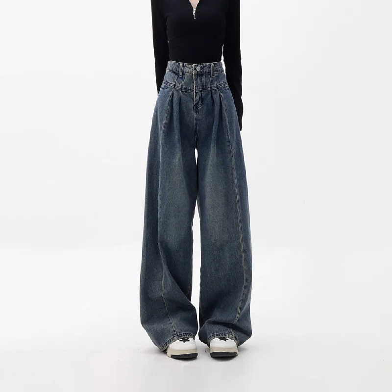 Vintage High Waisted Wide Leg Jeans in Dark Blue