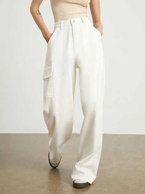 Minimalist White Denim Trendy Wide Leg Jeans