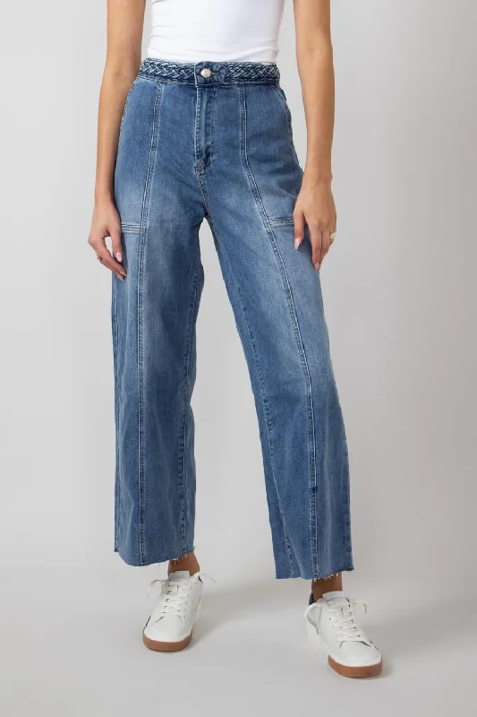 Braided Waist Wide Leg Jeans for Women | MAP2804-LTDENIM