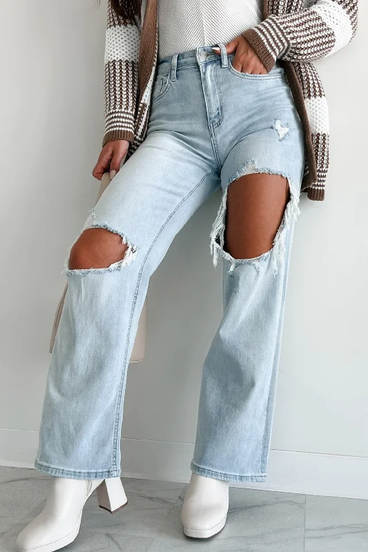 Rhys Flying Monkey High Rise Distressed Baggy Wide Leg Jeans (Light)