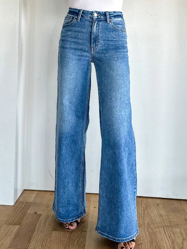 Palazzo Wide Leg Jeans - Medium Wash