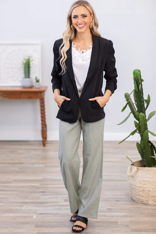 Dark Sage Wide Leg Trouser Pants