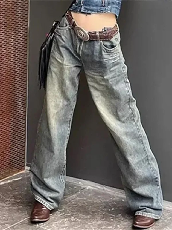 Low Rise Washed Wide Leg Jeans