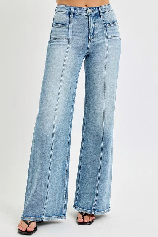 Risen Mid Rise Wide Leg Jeans