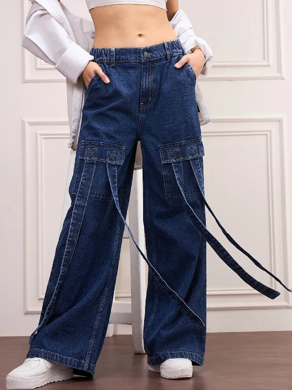 Women Navy Blue Front Pocket Jeans