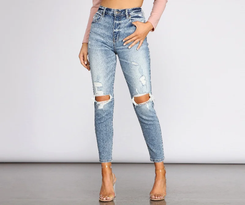 KittenAlarm - Tobi Super High Waist Destructed Mom Jeans