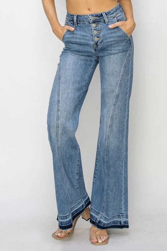 Risen High Rise Wide Leg Jeans