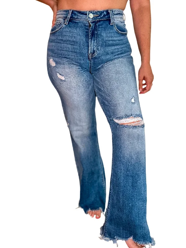 HIGH RISE FRAYED WIDE LEG JEANS - 5529 (RISEN BRAND)