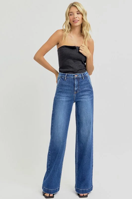 RISEN Full Size High Rise Wide Leg Jeans with Slanted Pockets