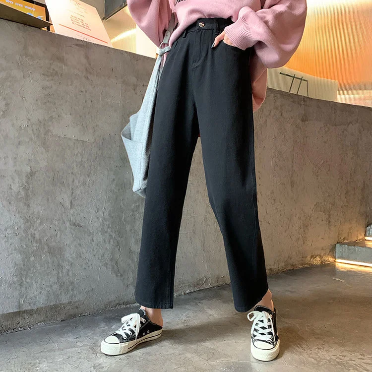 KittenAlarm - High Waist Retro Simple Long Jeans Pants