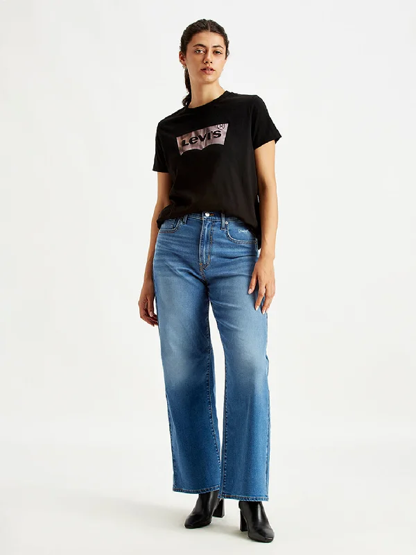 Women's High Rise Wide Leg Blue Jeans