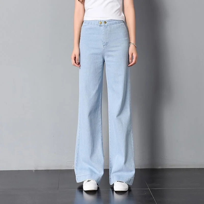 Wide Leg Jeans Women Blue High Waist