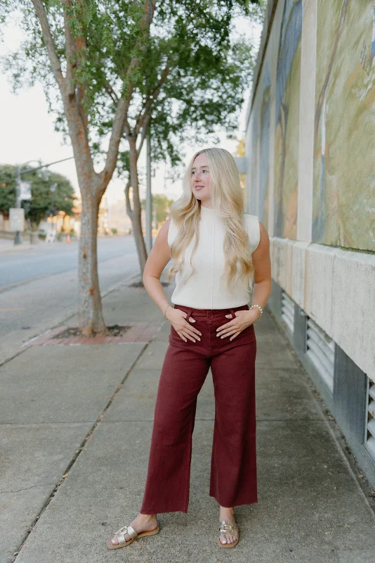 Maroon Wide Leg Jeans