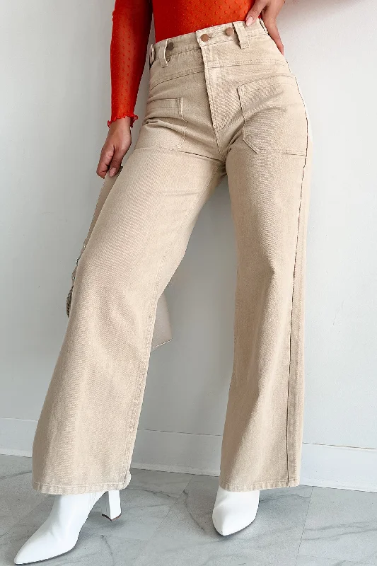 Destry High Waisted Wide Leg Jeans (Beige)