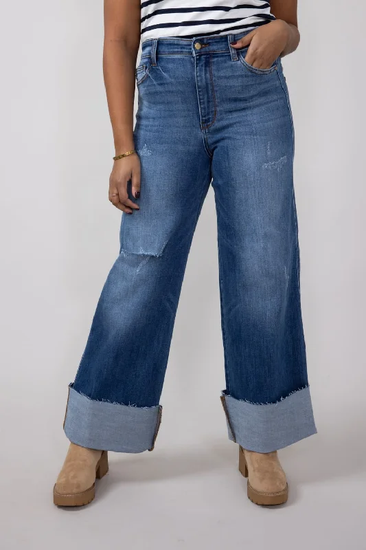 Judy Blue High-Rise Medium Wash Retro Wide Leg Jeans for Women | 82636REG