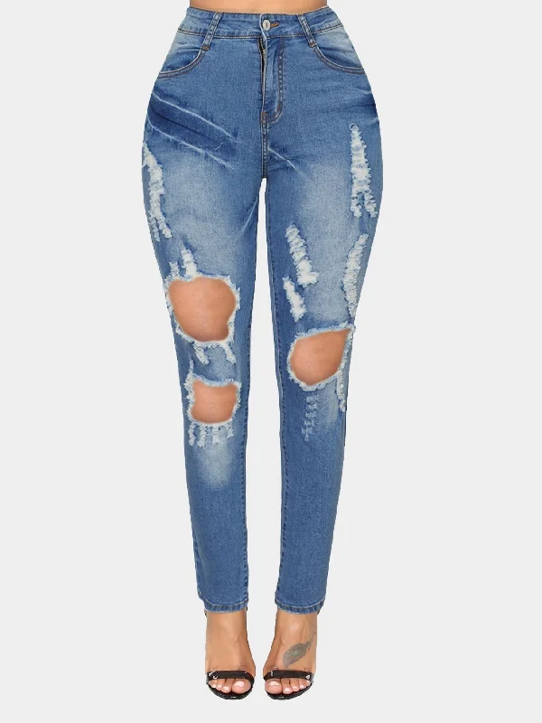 KittenAlarm - Dark Denim Distressed Skinny Jeans