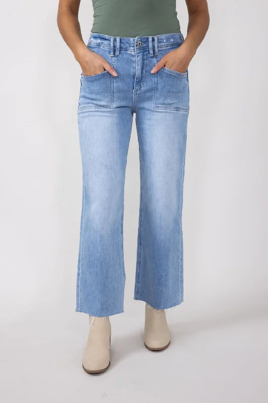 Mica High-Rise Light Wash Clean Cropped Wide Leg Jeans for Women | MDP-W3219