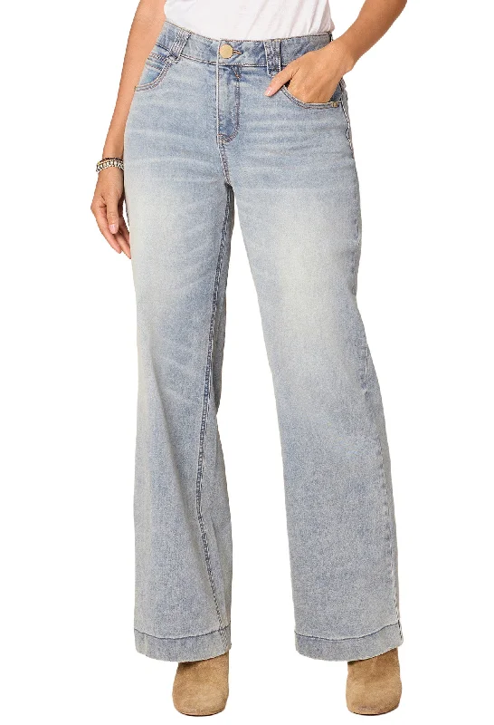 "Ab"solution High Rise Wide Leg Jeans with Subtle Fading Detail