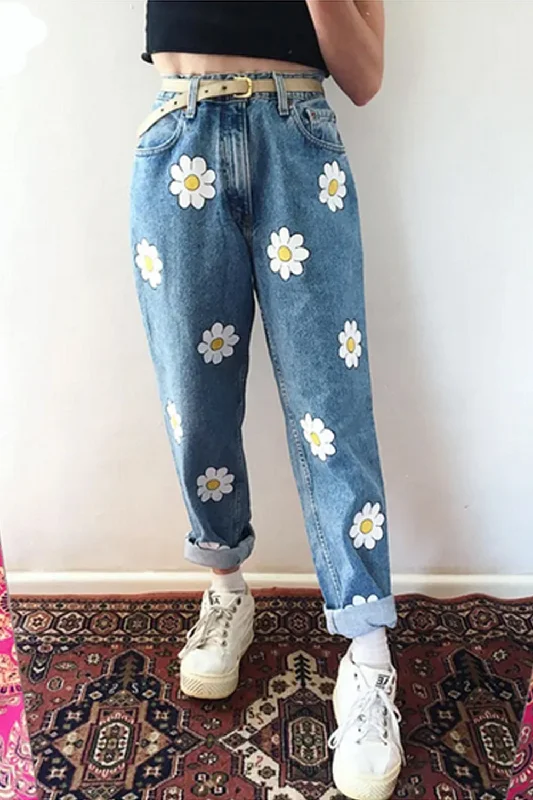 KittenAlarm - Cute Daisy Cartoon Pattern Jeans Pants