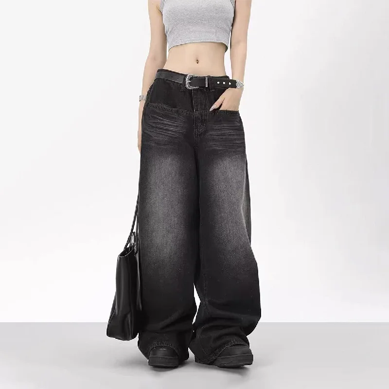 Washed Baggy Wide Leg Jeans in Black