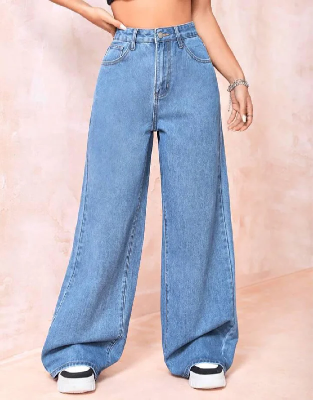 High Rise Wide Leg Jeans Mid Blue