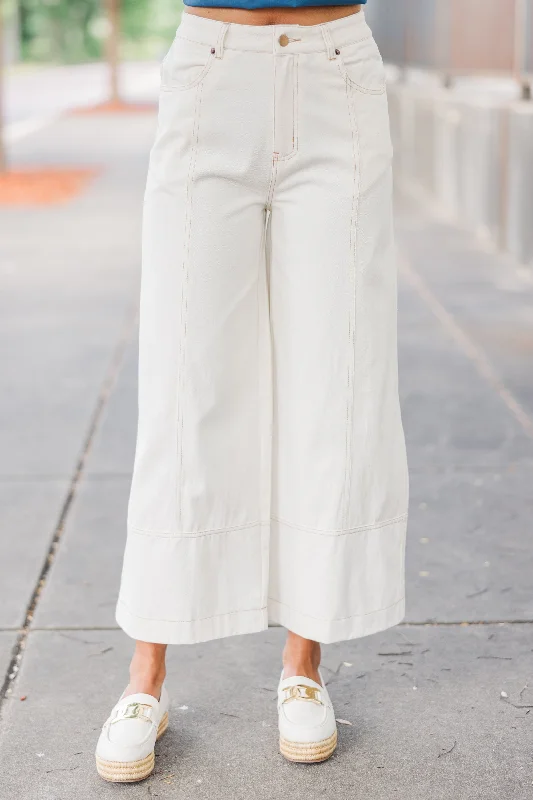 Dreaming Of The Day Ecru White Wide Leg Jeans