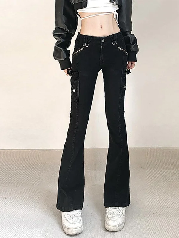 BerryBetty - Ankle Flare Black Cargo Jeans