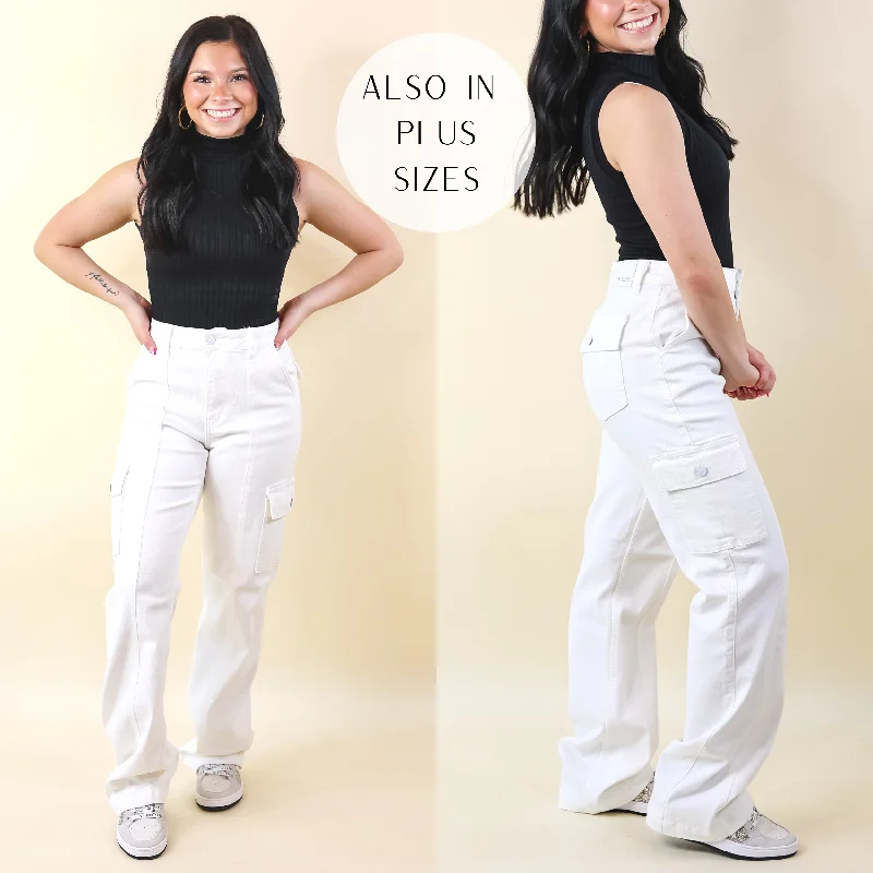 Judy Blue | Chic Efforts Cargo Straight Leg Jeans in White