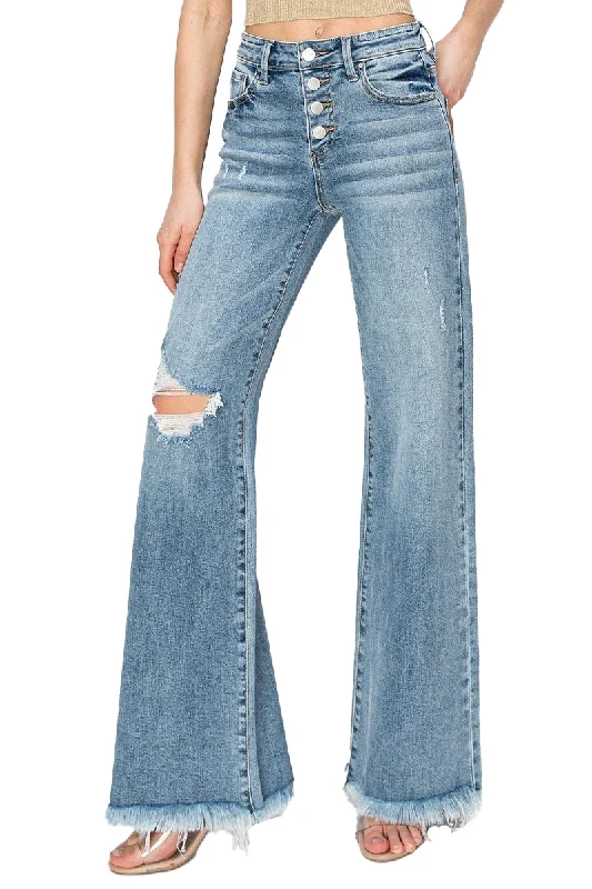 Risen Jeans - Mid Rise Button Down Wide Leg Jeans - RDP5412HD