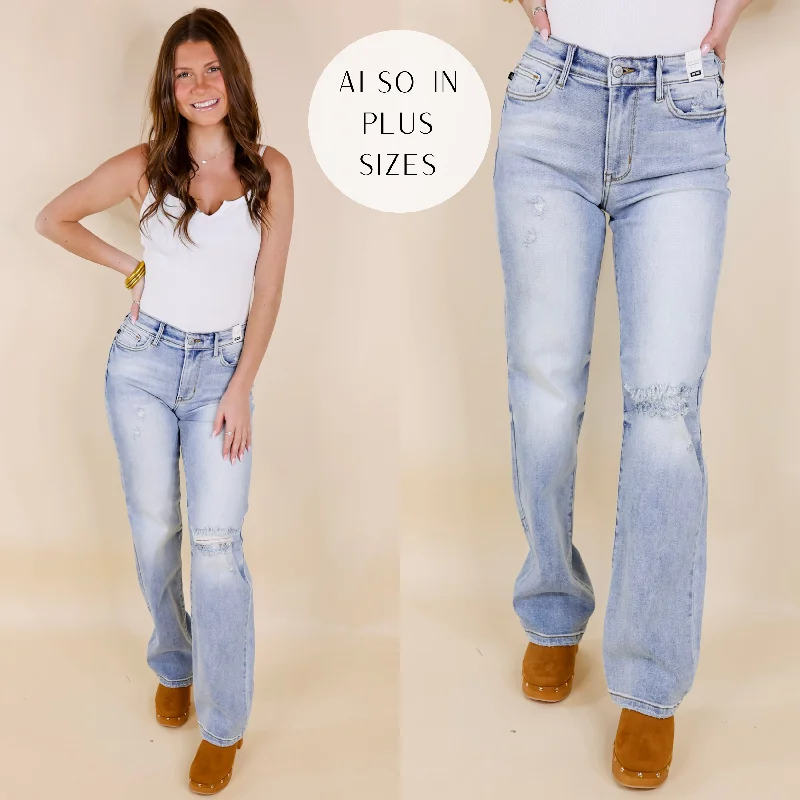 Last Chance Size  22W | Judy Blue | Invitation Only Destroy Knee Dad Jeans in Light Wash