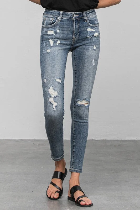 The Stella: Mid-Rise Distressed Skinny Jeans