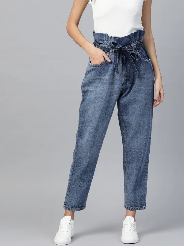 Blue Paper Bag Waist Jeans