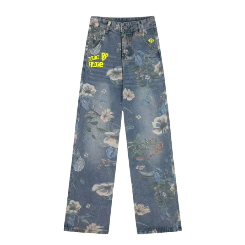 DF|High Street Floral Print Wide Leg Jeans