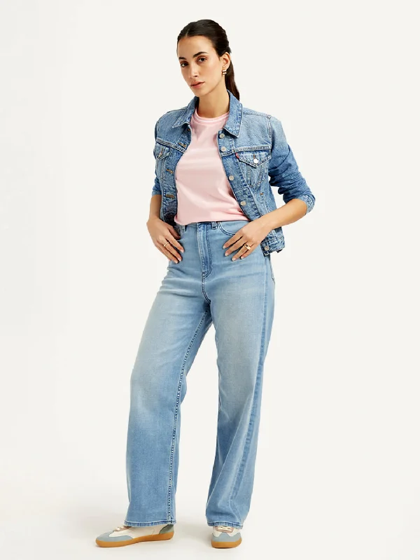 Women's High Rise Loose Fit Blue Jeans