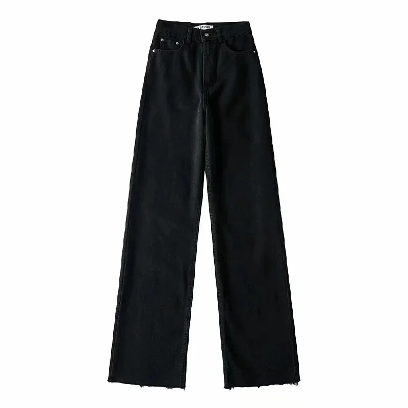 Wide Leg Jeans High Waist Loose Black