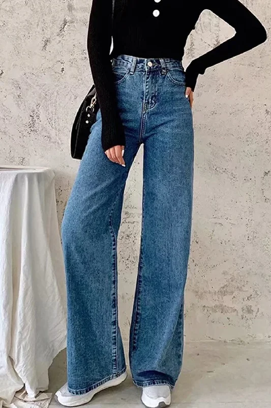 KittenAlarm - High Waist Wide Leg Mom Jeans Pants