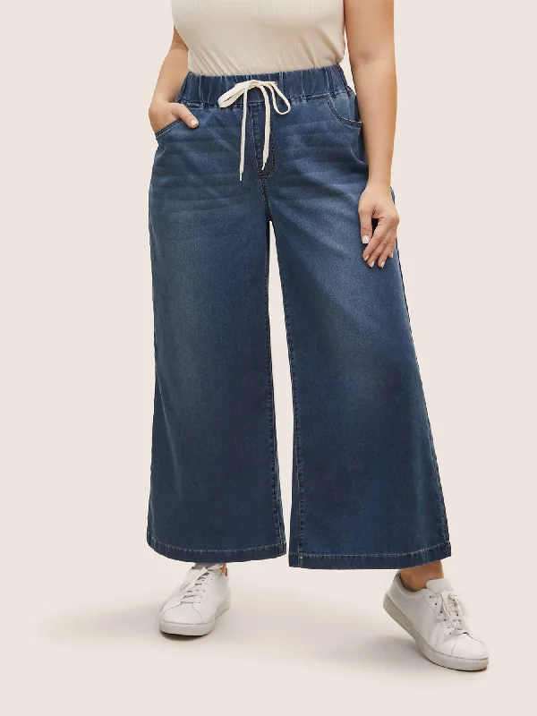 Dark Wash Drawstring Wide Leg Jeans