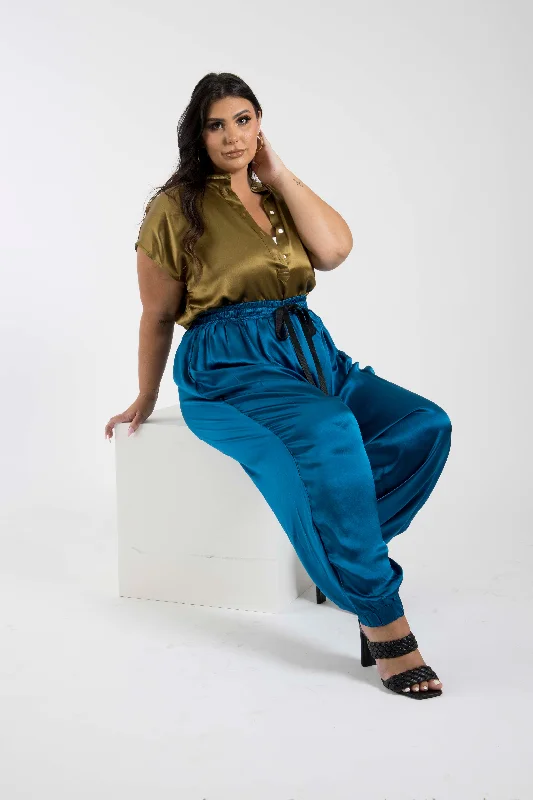 The Wardrobe Hero - Italian Silk Jogger Pant in Bedouin Blue