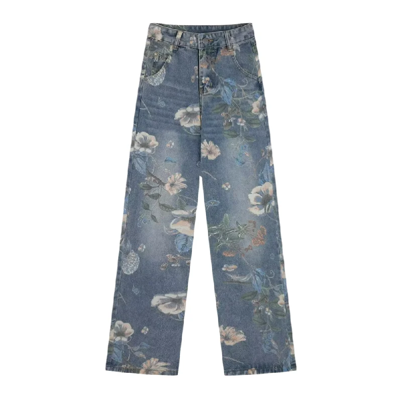 High Street Floral Print Wide Leg Jeans